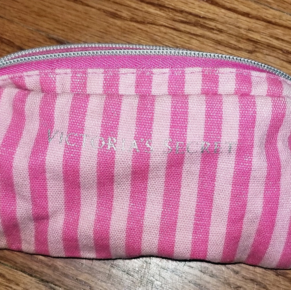Victoria secret small pink stripped cosmetic bag